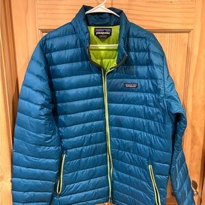 Patagonia Men's Teal and Lime Puffer Jacket